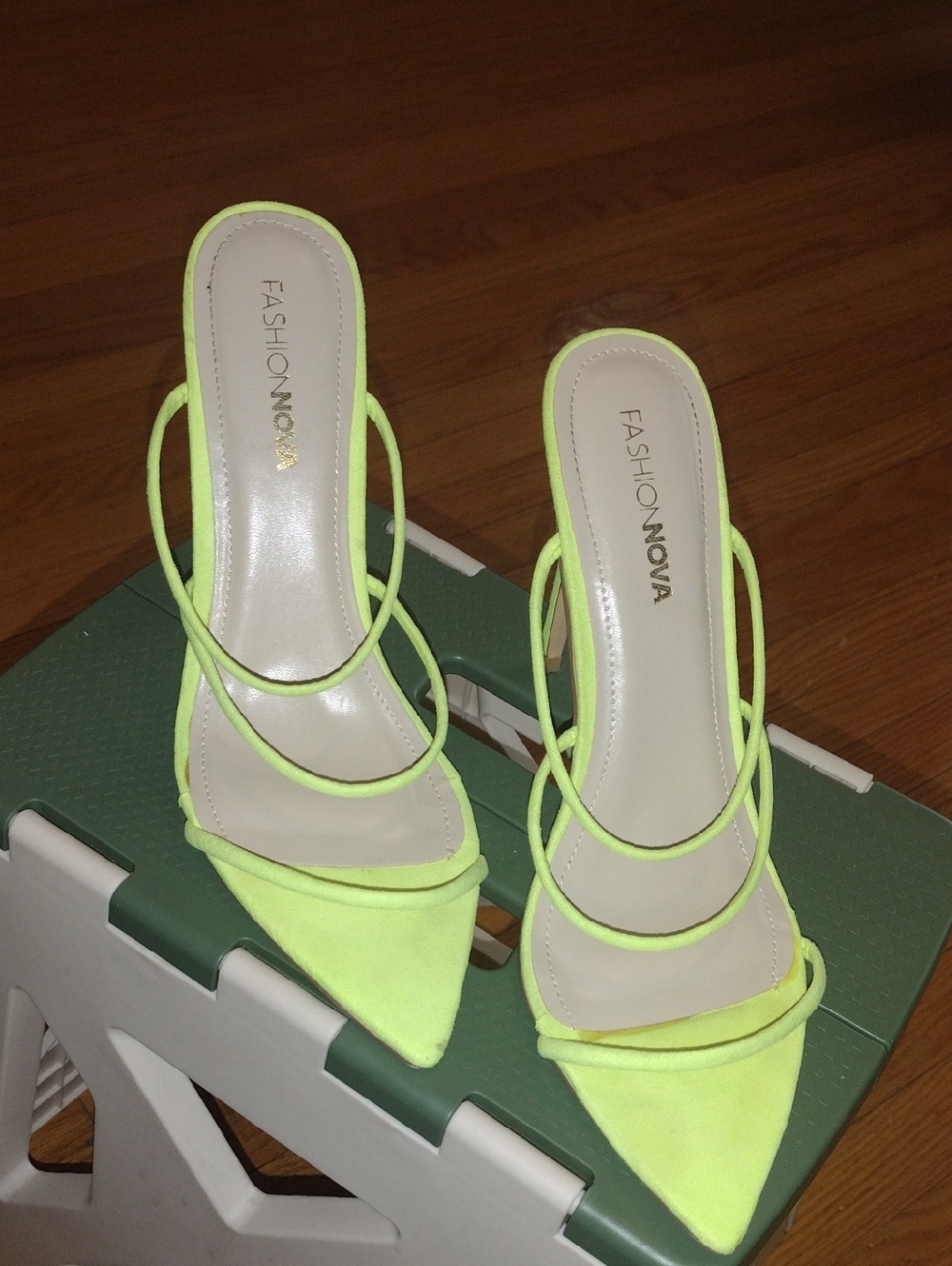 Fashion Nova Neon Lime Strappy Pointed-Toe Heels